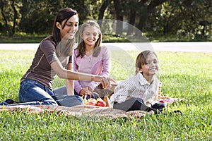 Children having picnic in park