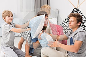 Children having pillow fight