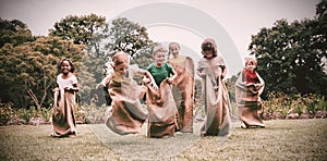 Children having sack race