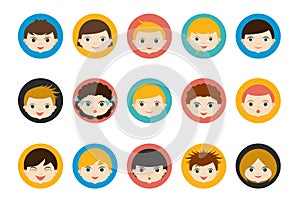 Children heads, avatar. Color flat vector.