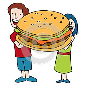 Children Holding A Giant Sized Burger