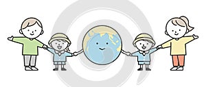 Children holding hands with the earth