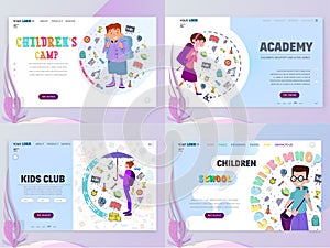 Children home page template, flat style character