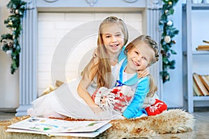 Children hugging and happy. Concept New Year, Merry Christmas, h