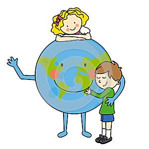 Children hugging the planet