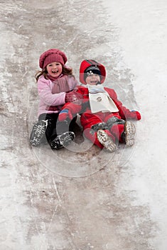 Children on icy descent