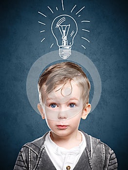 Children idea with draft lamp, boy came up with idea