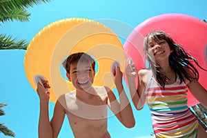 Children with inflatable tubes