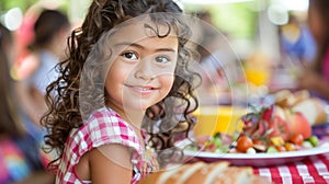 Children joyfully savoring fresh food aromas and having fun at a delightful picnic photo