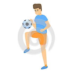 Children juggles ball soccer icon, cartoon style