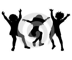 Children jumping. Black silhouettes on white background