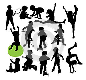 Children and Kid Happy Activity Silhouettes