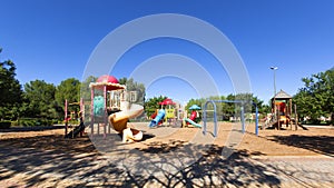 Children kid playground; Children`s playground leftover in the park
