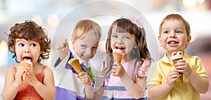 Children or kids group eating ice cream