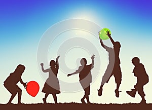 Children Kids Playing Balloons Innocence Concept