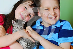Children with kitten