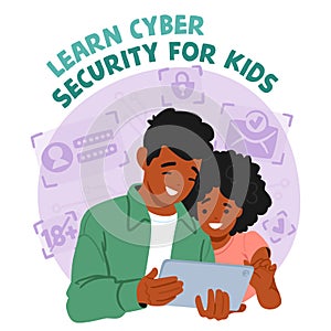 Children Learn Cybersecurity Through Interactive Games, Educational Programs, And Parental Guidance, Vector Illustration
