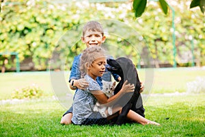 Children learning to be caring and loving pet owners