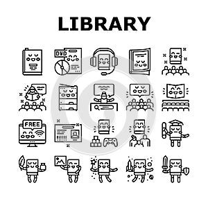 Children Library Read Collection Icons Set Vector