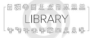 Children Library Read Collection Icons Set Vector .