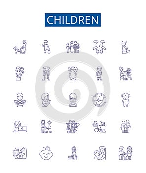 Children line icons signs set. Design collection of kids, toddlers, infants, minors, youths, offspring, cubs, babies