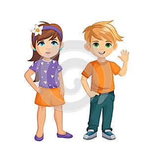 Children, little girl and boy in cartoon style, vector
