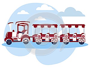 Children locomotive, train object. In minimalist style. Cartoon flat raster