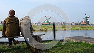 Children looking at wind mills in Zaanse Schans