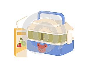 Children lunch box with healthy meal and drinks for eating at elementary school vector illustration