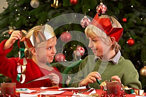 Children Making Christmas Decorations Together