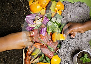 Children making composting