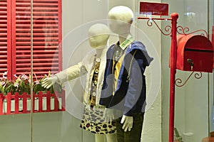 Children mannequins in Clothing shop window