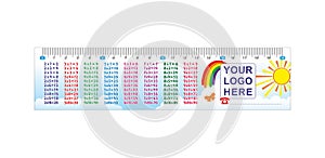 Children measuring ruler with multiplication table