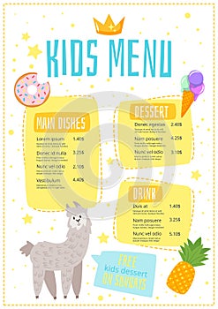 Children menu meal template.