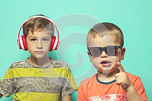 Children with music helmets and sunglasses