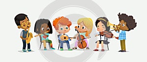 Children Orchestra Kids Play Various Music Instrument