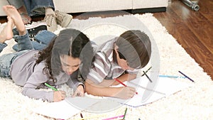 Children painting in livingroom