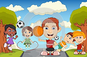 Children in the park cartoon vector illustration