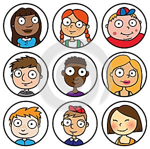 Children people face icons cartoon