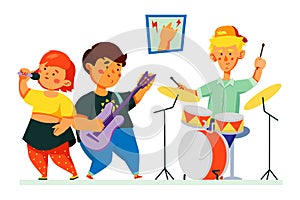 Children performing music - colorful flat design style illustration