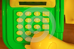 Children plastic green home phone with buttons