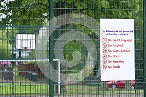 Children play area rules sign no foul language  alcohol dogs or smoking allowed