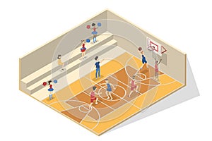 Children play basketball in the school gym