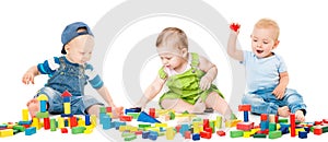Children Play Blocks Toys, Kids Group Playing Colorful Bricks