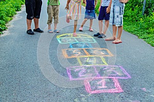 Children play classics on the street. Selective focus.