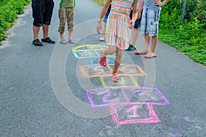 Children play classics on the street. Selective focus.