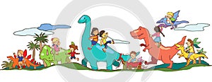 Children play with Dinosaurs in Dinoworld