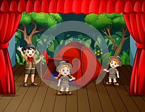 Children play drama on stage illustration