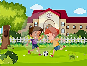 Children play football at school