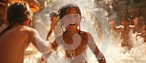 Children Play Joyfully In A Refreshing Water Park, Radiating Pure Happiness
